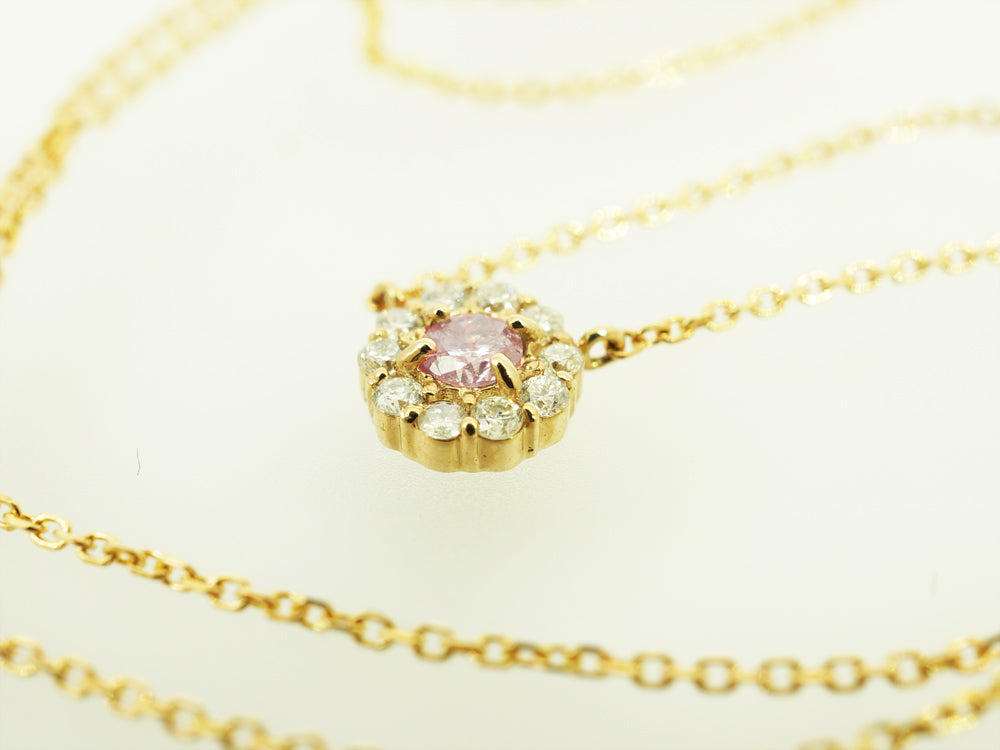 丸型ピンクダイヤモンド 18Kピンクゴールドネックレス – オール